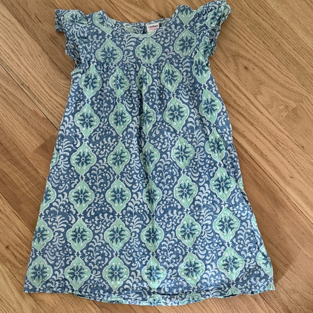 Rickshaw Design flutter sleeve cotton blue floral block print dress girls sz 4T